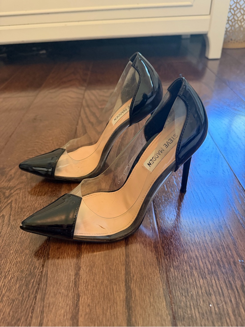 Steve Madden Black Pointed Clear-Side Stiletto Pumps